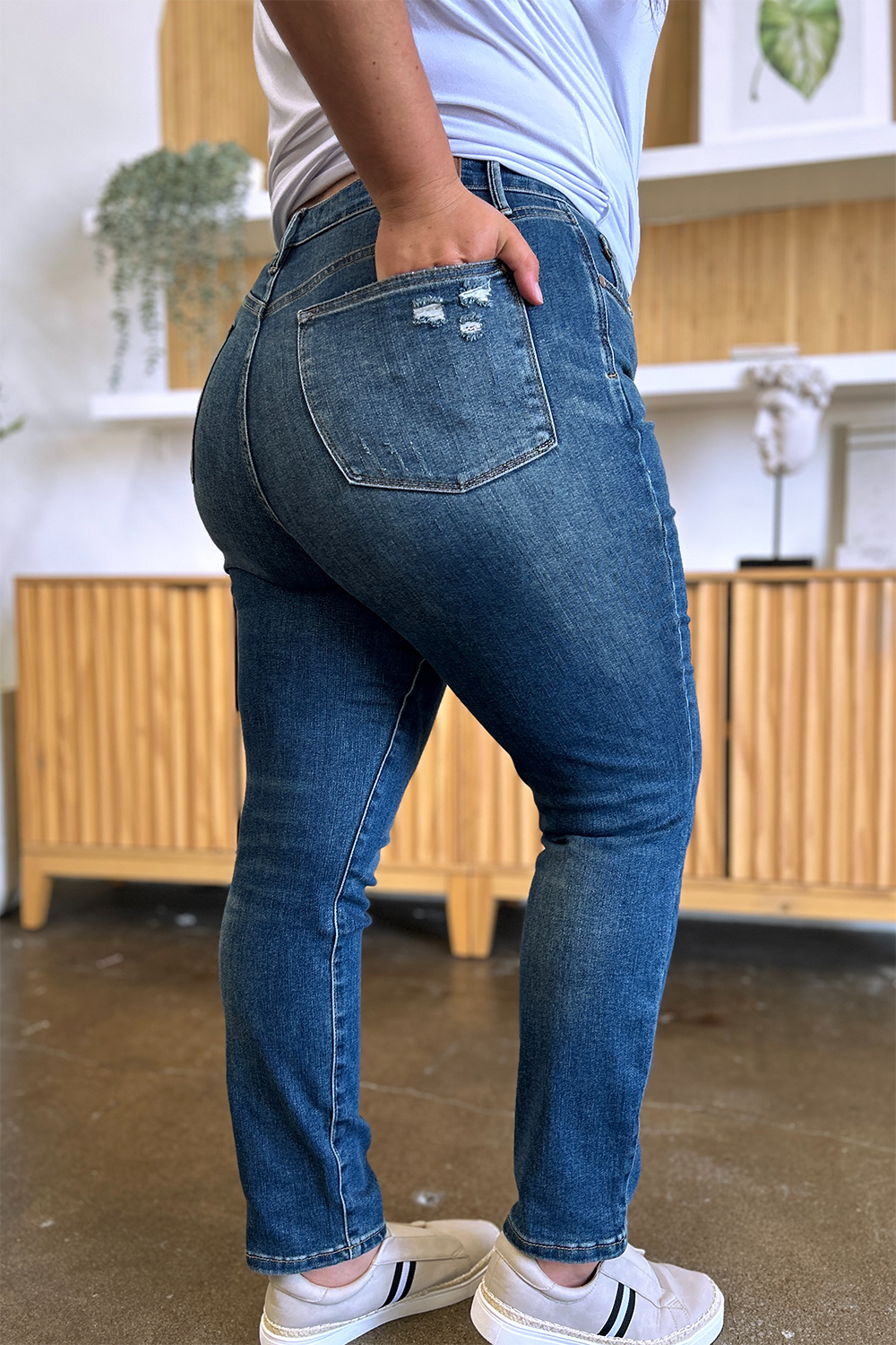 Shop Judy Blue Slim Jeans for unmatched style & comfort with tummy control, high-waist design, and inclusive sizing. Elevate your look now!