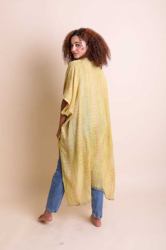 Mustard kimono cover up designed for effortless style.