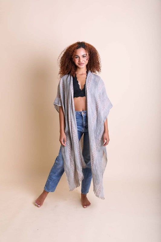 Gray kimono cover up perfect for summer layering.