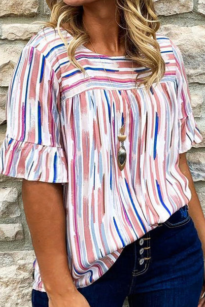 Fashionable plus size pastel striped blouse for casual occasions