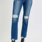 Trendy straight-leg jeans with slight stretch and a flattering high-rise fit.
