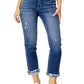 Front view of RISEN high-rise frayed cuffed straight jeans in medium wash
