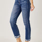 Trendy frayed cuff straight jeans with high-rise waist for a flattering fit
