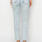 Light-wash distressed skinny jeans with high-rise waist for a modern look
