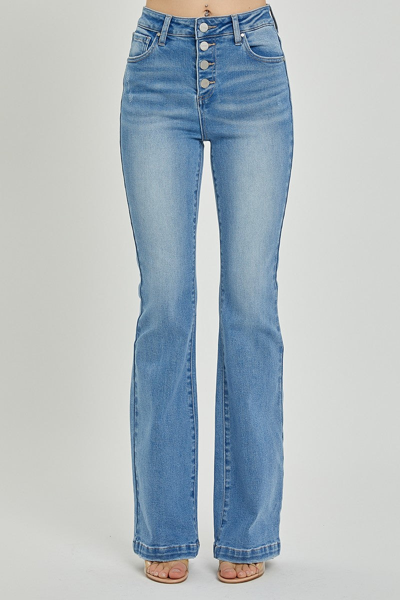 High-rise bootcut jeans for everyday wear.
