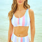 Stylish Scoop Neck Color Block Swim Set with high-waisted bottoms for a chic, comfortable beach look. Perfect for summer fun!
