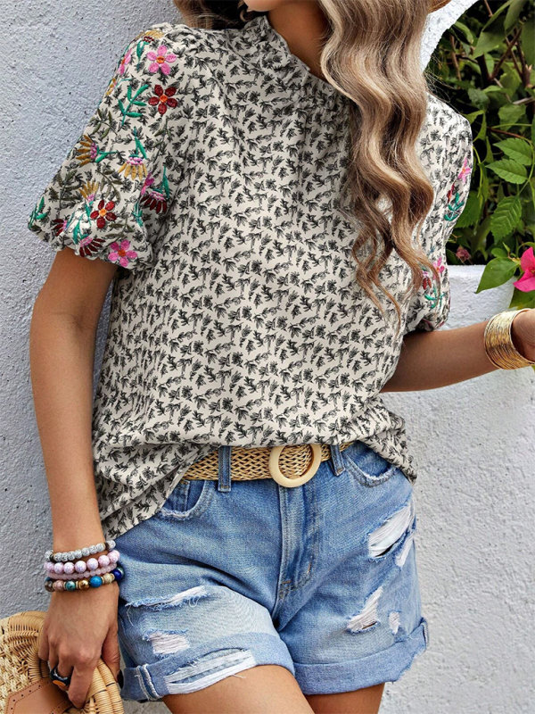 Lightweight floral embroidered shirt for summer