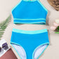 Stylish blue two-piece swimsuit with supportive fit and adjustable straps