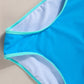 Elegant blue high-waisted bikini with light turquoise detailing