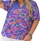 Vibrant plus size bohemian floral print blouse in purple and pink hues