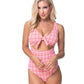 Southern-inspired gingham swimsuit with adjustable front tie.