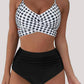 Black and White Checkered Two Piece Swim Set with Spaghetti Straps and High Waisted Bottoms