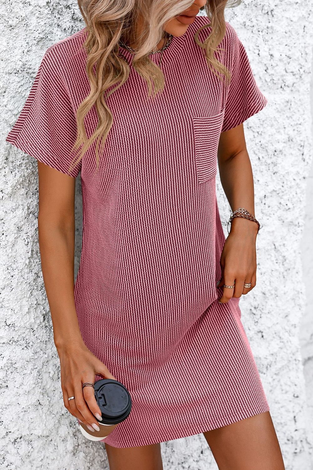 Chic Ribbed Striped Mini Tee Dress - a perfect blend of style, comfort, and versatility. Available in 5 colors to elevate your everyday look!