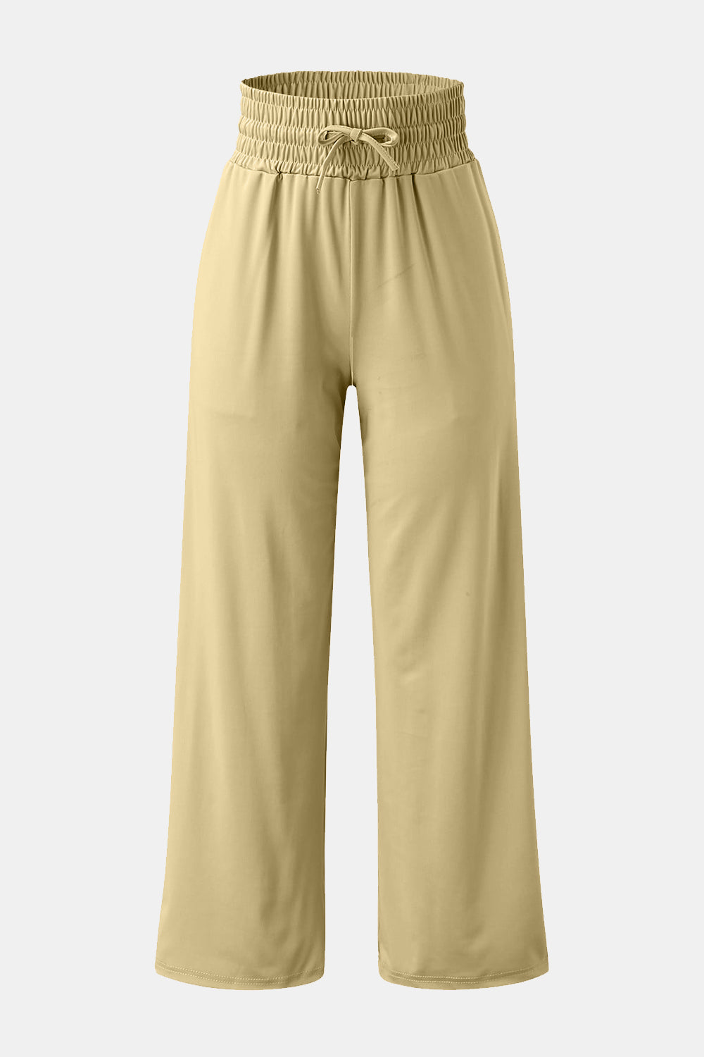 High-waisted wide-leg pants with a drawstring tie in multiple colors.