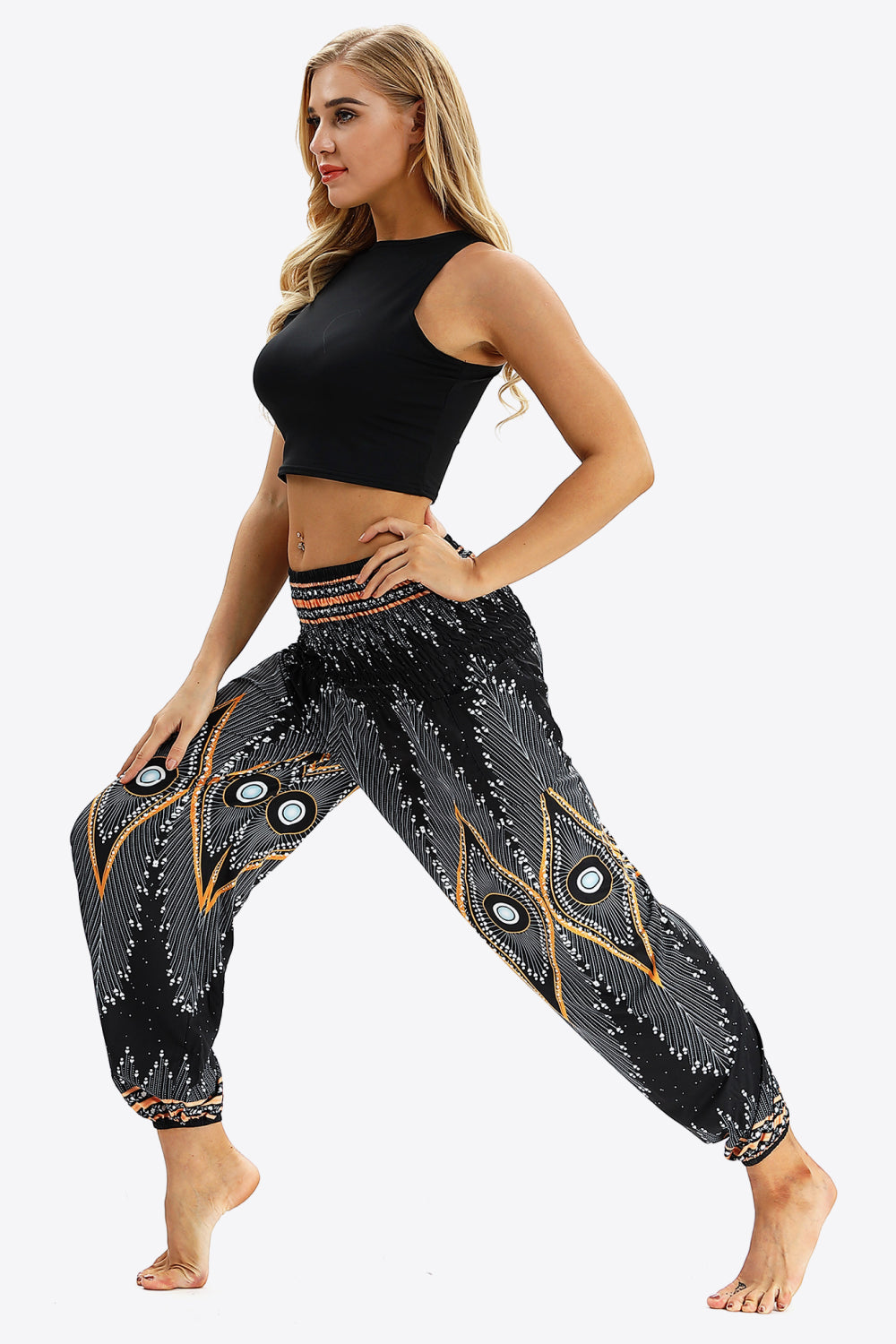 Decorative Smocked Waist Jogger Pants with Pockets