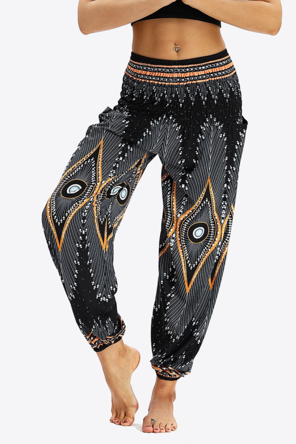 Decorative Smocked Waist Jogger Pants with Pockets