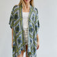 Blue and green patterned kimono with intricate geometric designs