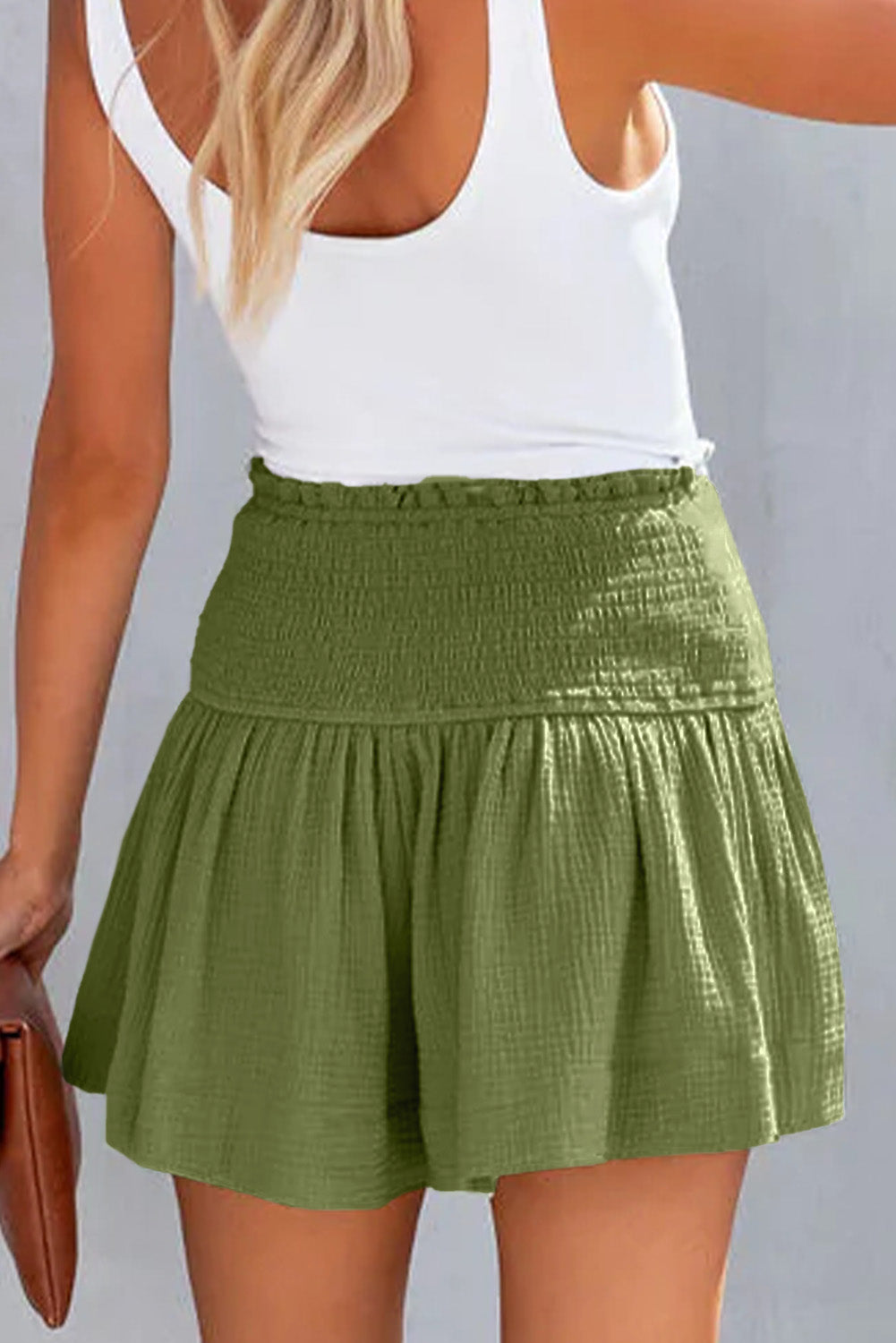 Shop versatile Smocked Waistband Shorts in black, moss, or blue. Perfect blend of style & comfort for any casual occasion.