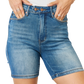 Elevate your summer wardrobe with Judy Blue's Double Button Bermuda Denim Shorts, offering tummy control for a sleek look and ultimate comfort.