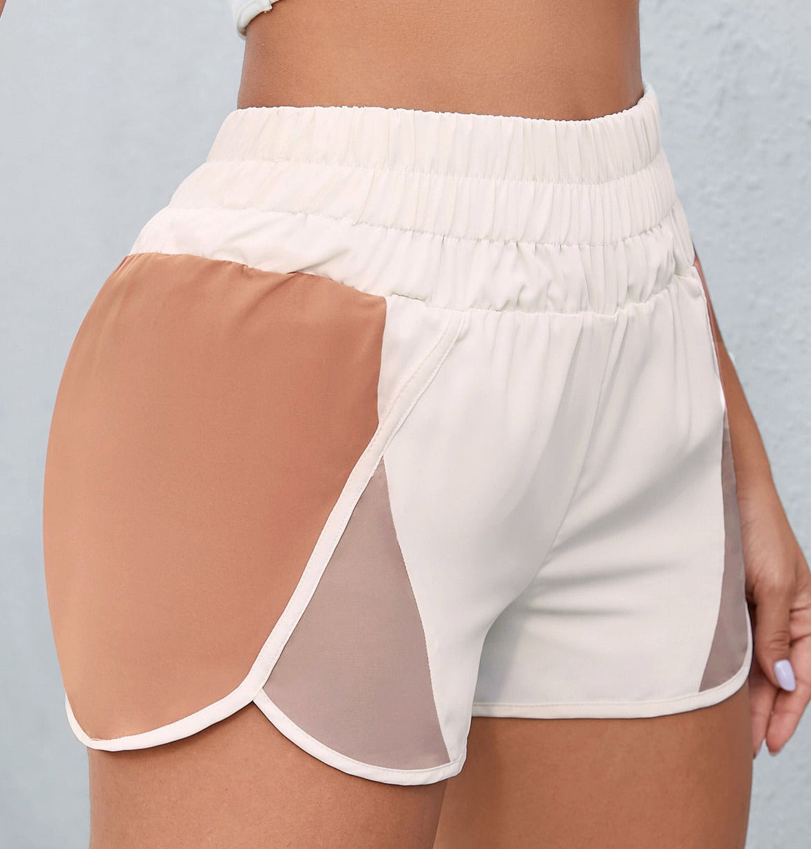 Chic Color Block Shorts with a wide waistband for ultimate comfort and style. Perfect for casual or active wear.
