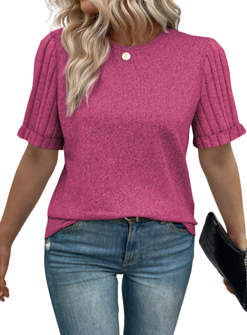 Elevate your wardrobe with our chic Round Neck Short Sleeve T-Shirt, perfect for versatile, everyday style and comfort.