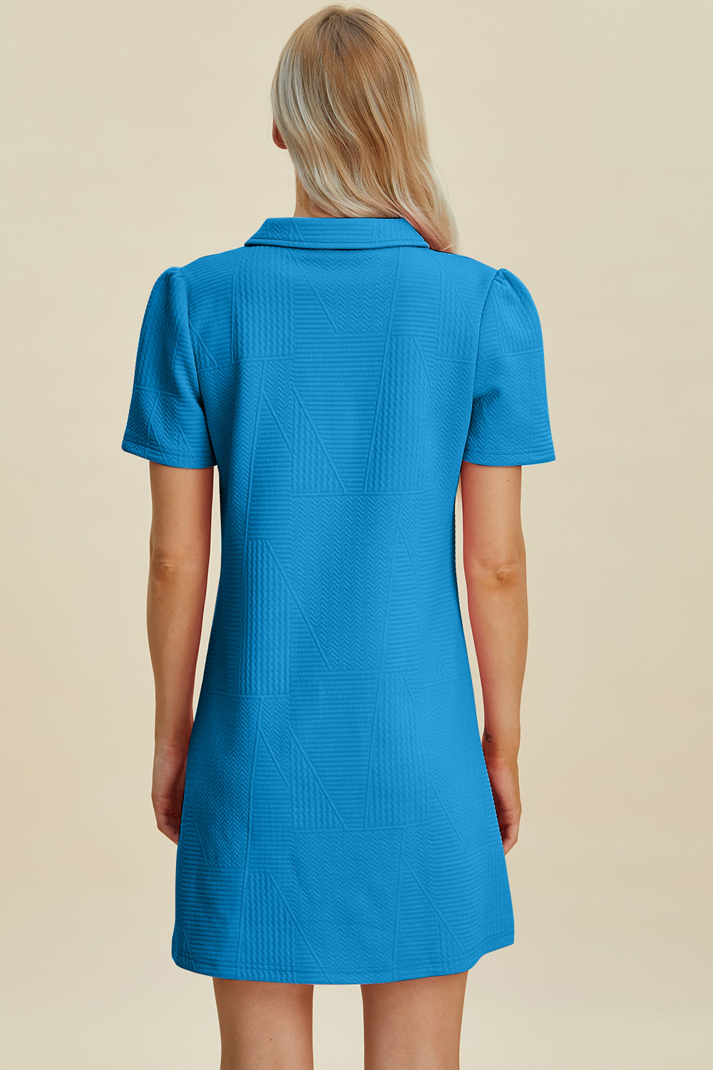 Blue textured dress, perfect for casual and office wear