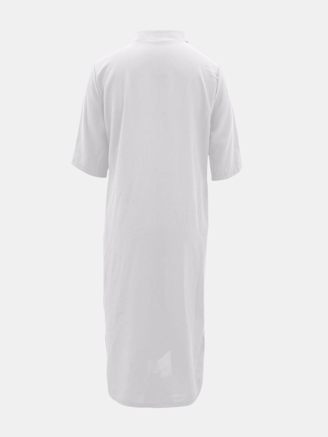 Versatile white maxi dress with an elegant V-neckline and convenient pockets.