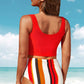 Half Snap Square Neck Tankini Set, available in red, black, and blue. Perfect blend of style & comfort