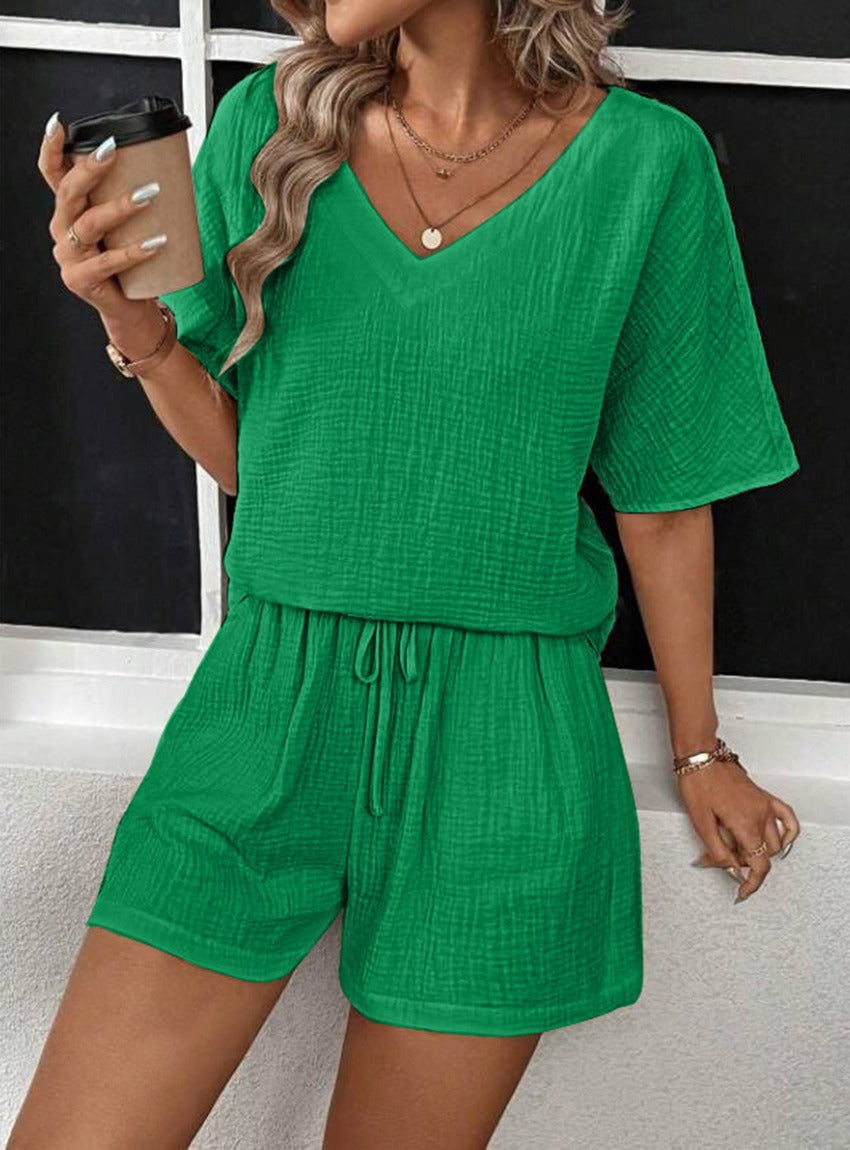 Chic V-Neck Top & Shorts Set in 5 colors. Perfect blend of style & comfort for a casual chic look. Ideal for any relaxed occasion.