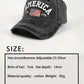 Adjustable black denim hat with an embroidered American flag design.
