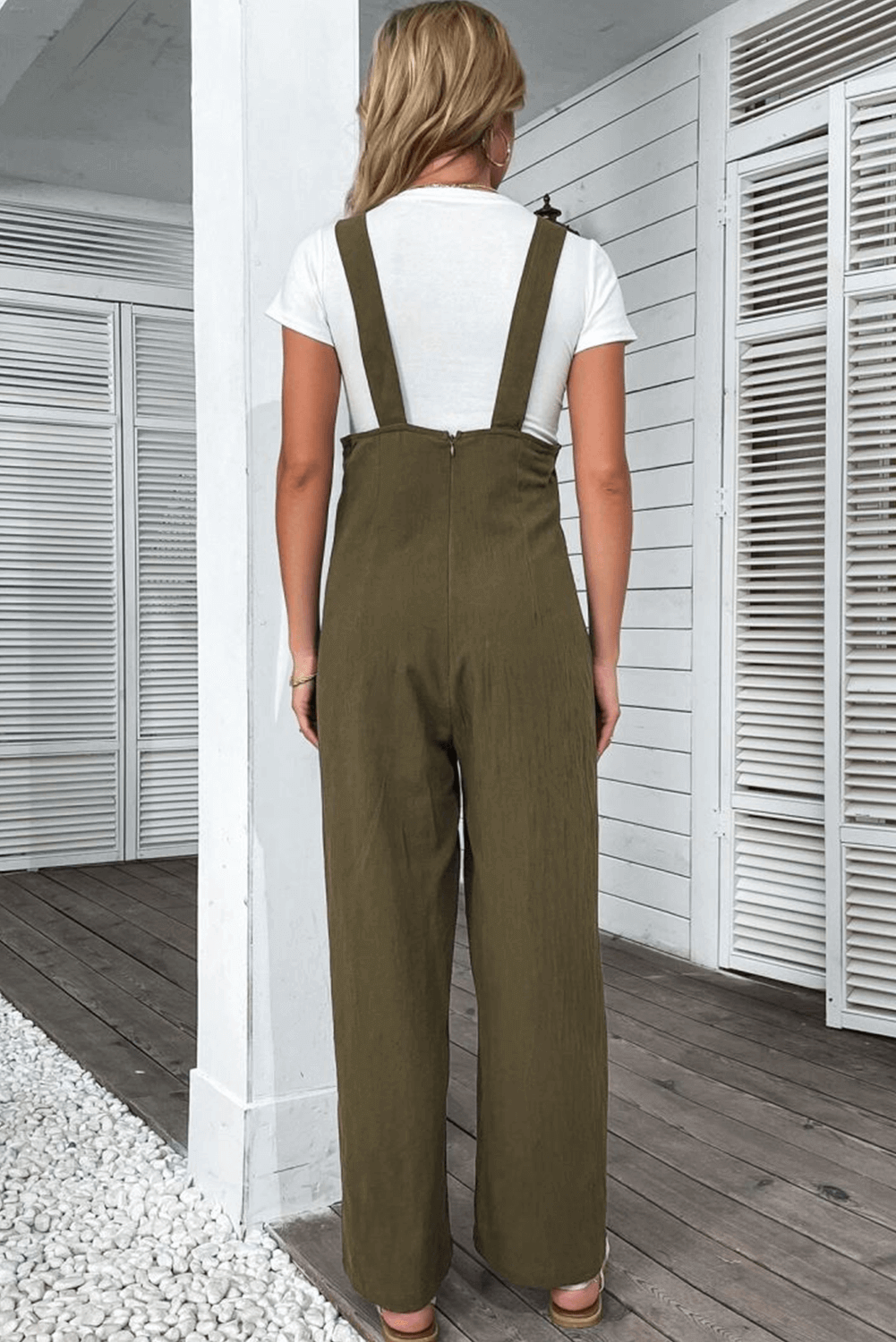 Sleek and polished olive overalls for everyday style
