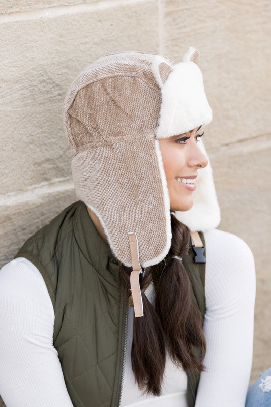 Charming kitten ear trapper hat for winter
