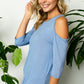 Fashionable blue plus size cold shoulder top for women