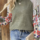 Laurel Green Floral Patchwork Ribbed Blouse