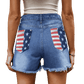 Step into the bold US Flag Distressed Denim Shorts, a perfect blend of patriotic flair and trendy style for any casual occasion.