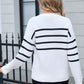 Back view of black Angel Wings sweater with bold white stripes and bow detail
