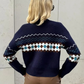 Classic argyle design cardigan in navy for autumn outfits
