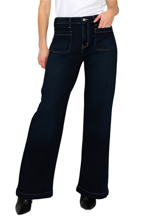 Front view of Artemis Vintage High Rise Modern Wide Jeans in dark wash.