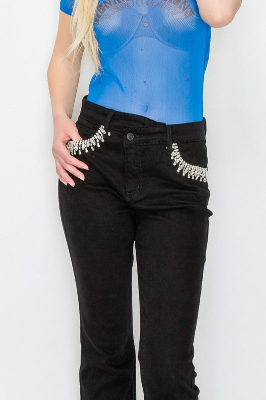 Artemis Vintage Jeans | Embellished High Rise Cross Over Flare | Whimsical Clothing