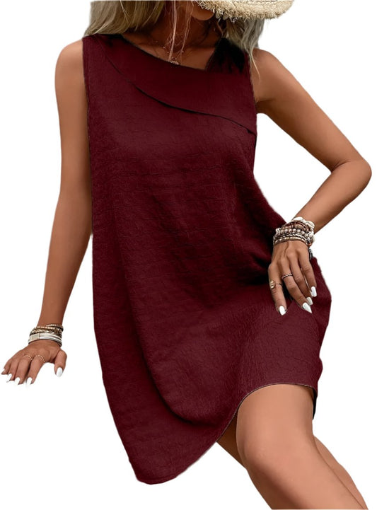 Asymmetrical Neck Sleeveless Dress - Whimsical Appalachian Boutique