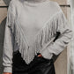 Stylish gray fringe sweater with cozy turtleneck | boho aesthetic
