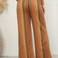 Striped wide leg pants with adjustable drawstring waist