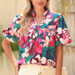 Tropical print blouse with ruffled details