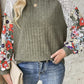 Laurel Green Floral Patchwork Ribbed Blouse