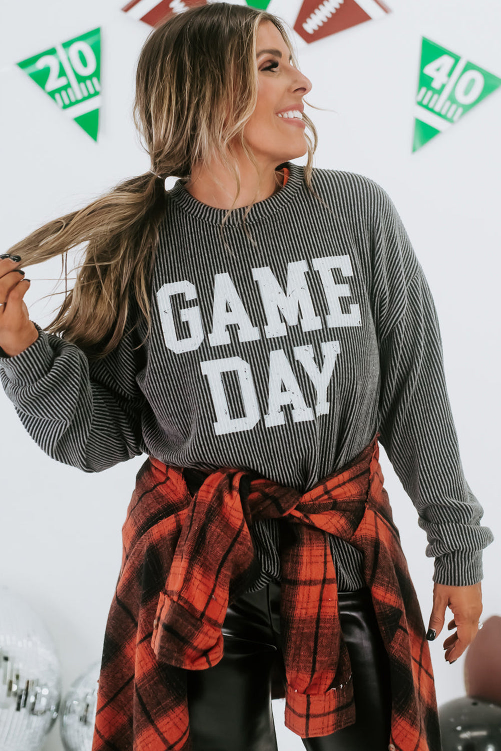 Corded Game Day Graphic Crewneck Top