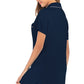 Chic short sleeve lounge dress with contrast piping and pockets, in sky blue, black, and navy. Perfect blend of comfort and style for any occasion