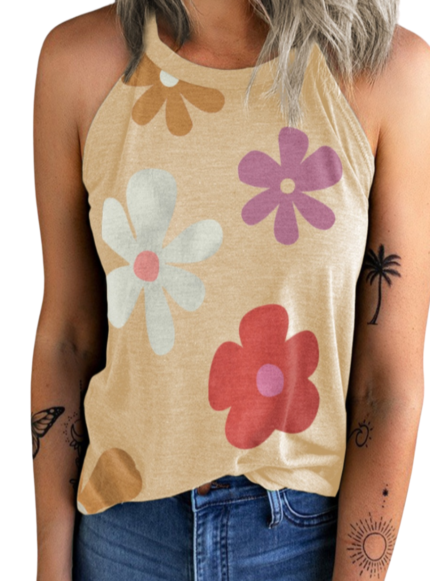 Chic Printed Grecian Neck Cami with a vibrant floral design, perfect for summer days and stylish nights.