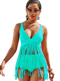 Two Piece High Waist Swimsuit with Fringed Top