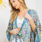 Breezy turquoise kimono with colorful floral print.