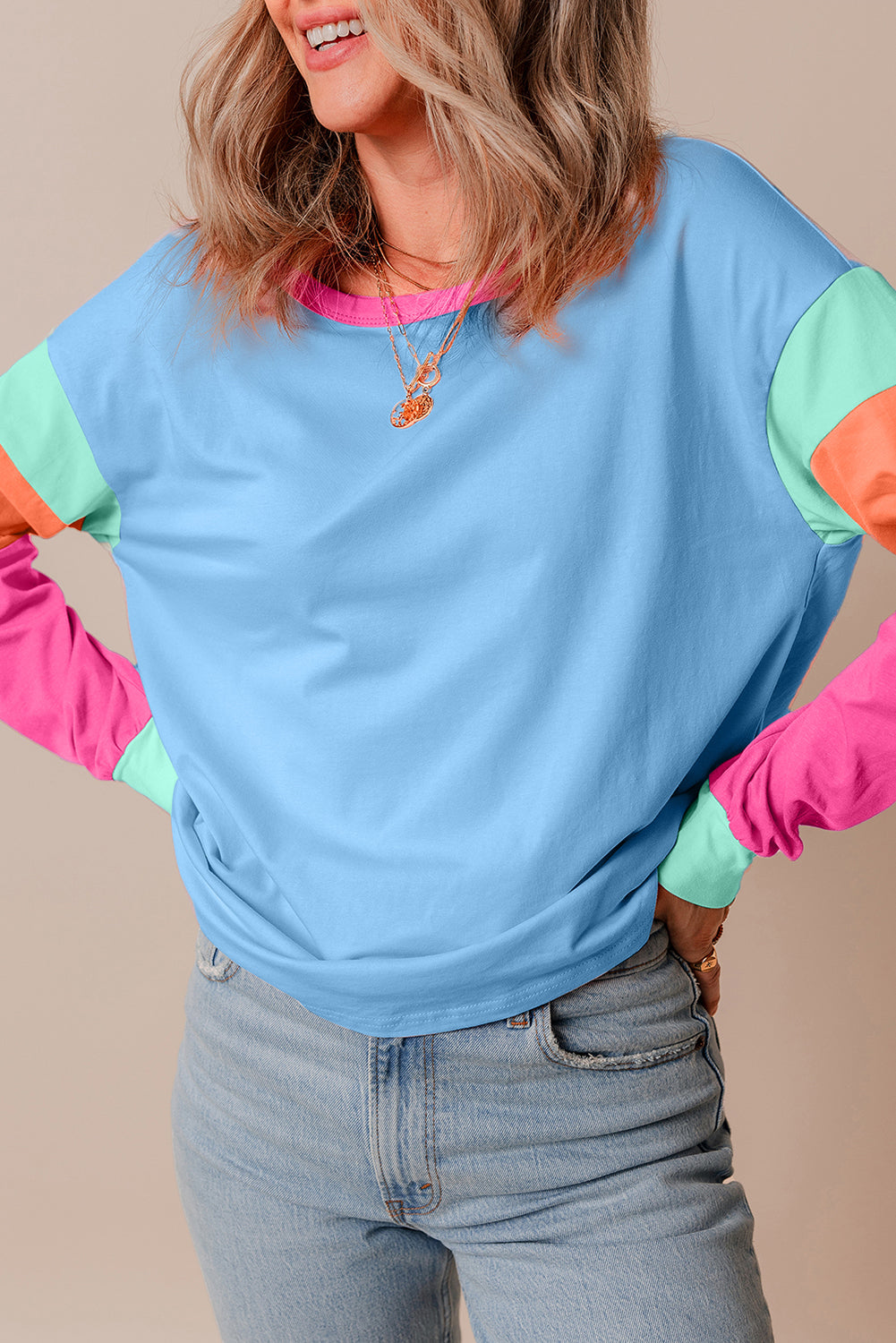 Pastel Sleeve Color Block Sweatshirt